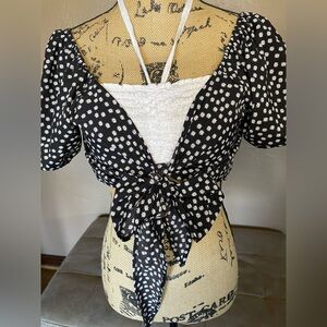 Floral Daisy Black and White Two Piece Women's Top wrap and neck ties tube top